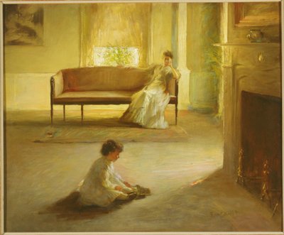 Interieur met moeder en kind door Edmund Charles Tarbell